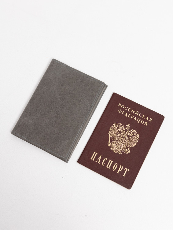 Кожаная обложка для паспорта серая